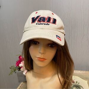 Vintage The Game Vail Colorado Adjustable Cap Hat Embroidered Ski Resort Cream